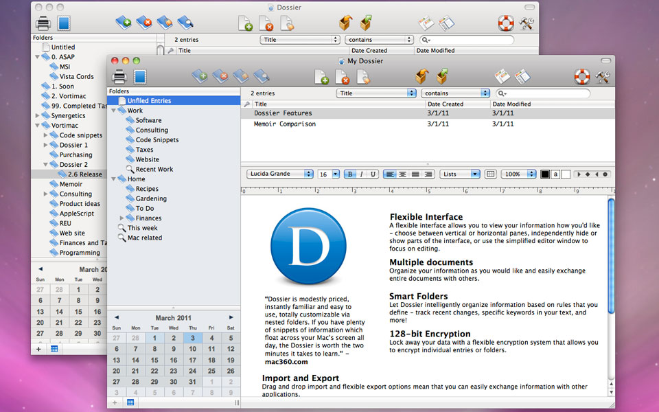 Dossier for macOS interface